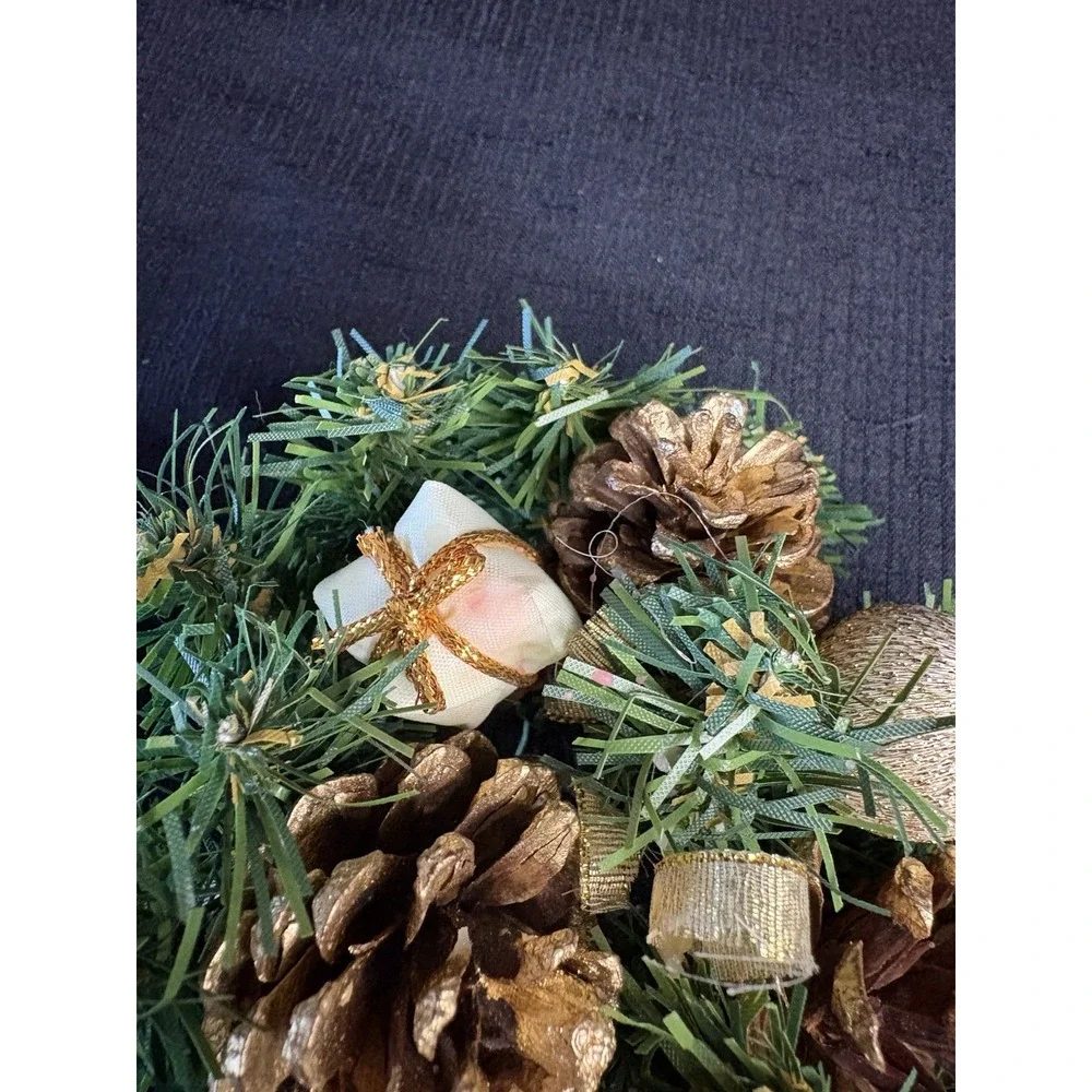 Christmas Centerpiece Candle Holder Rings 3 Piece Set Large Small LG Green Gold